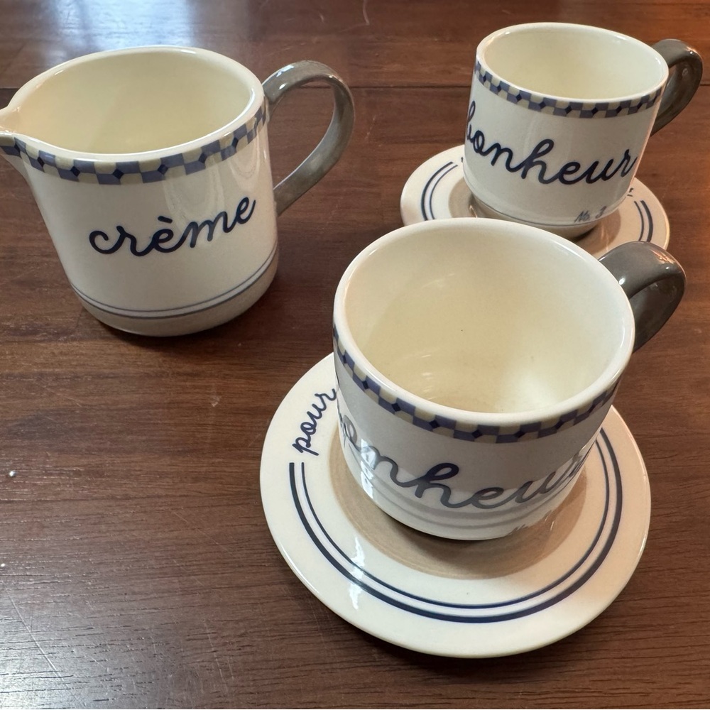 Chic French Style Cream and Gray Ceramic Coffee or Tea Set
